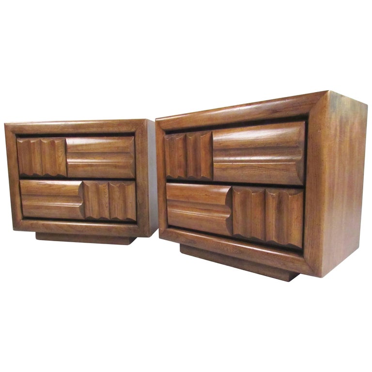 Pair of Vintage Modern Sculpted Front Nightstand by Lane at 1stDibs