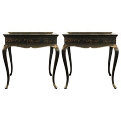 Pair of Black Chinoiserie Side Tables