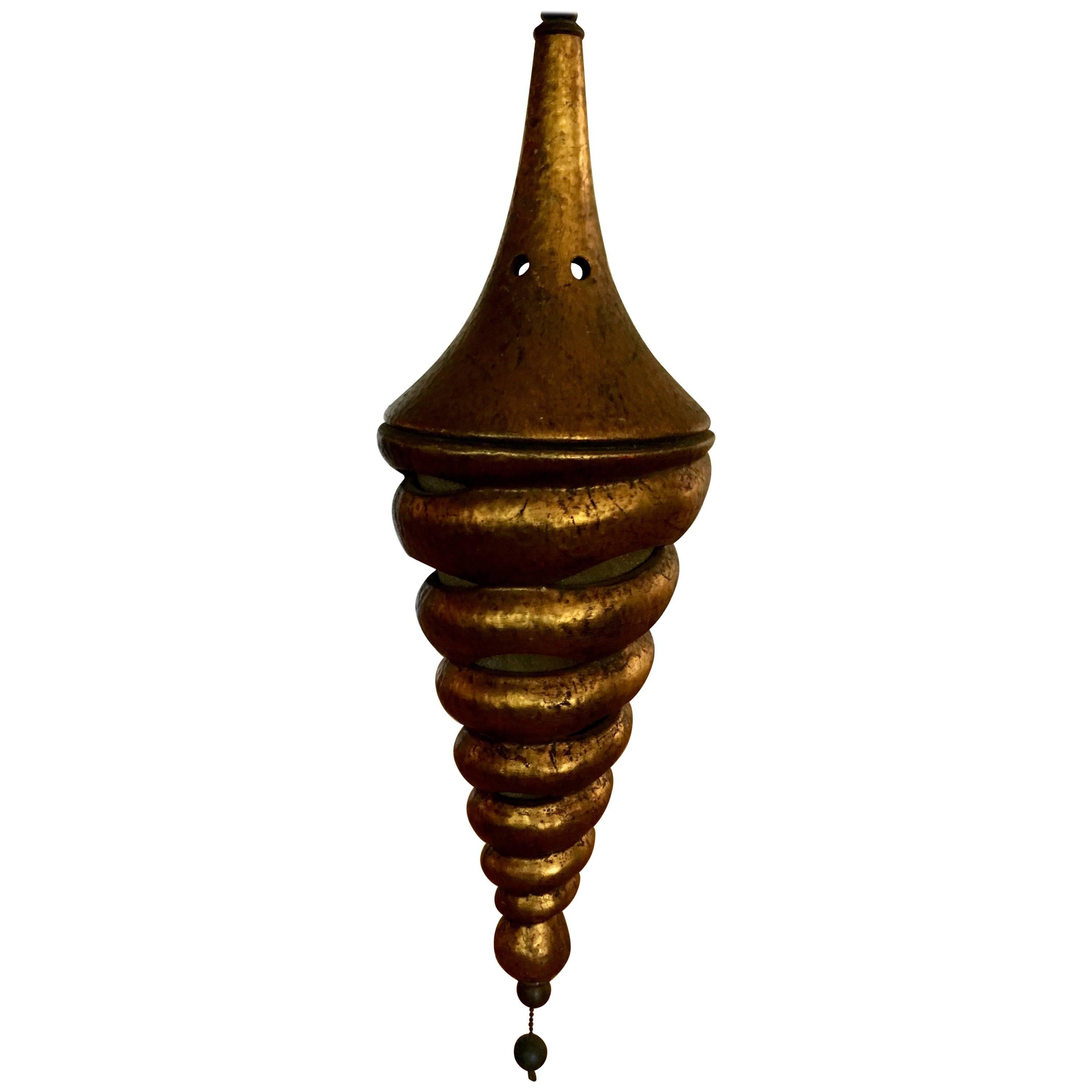Mid-Century Italian Gilt Spiral Pendant Lamp