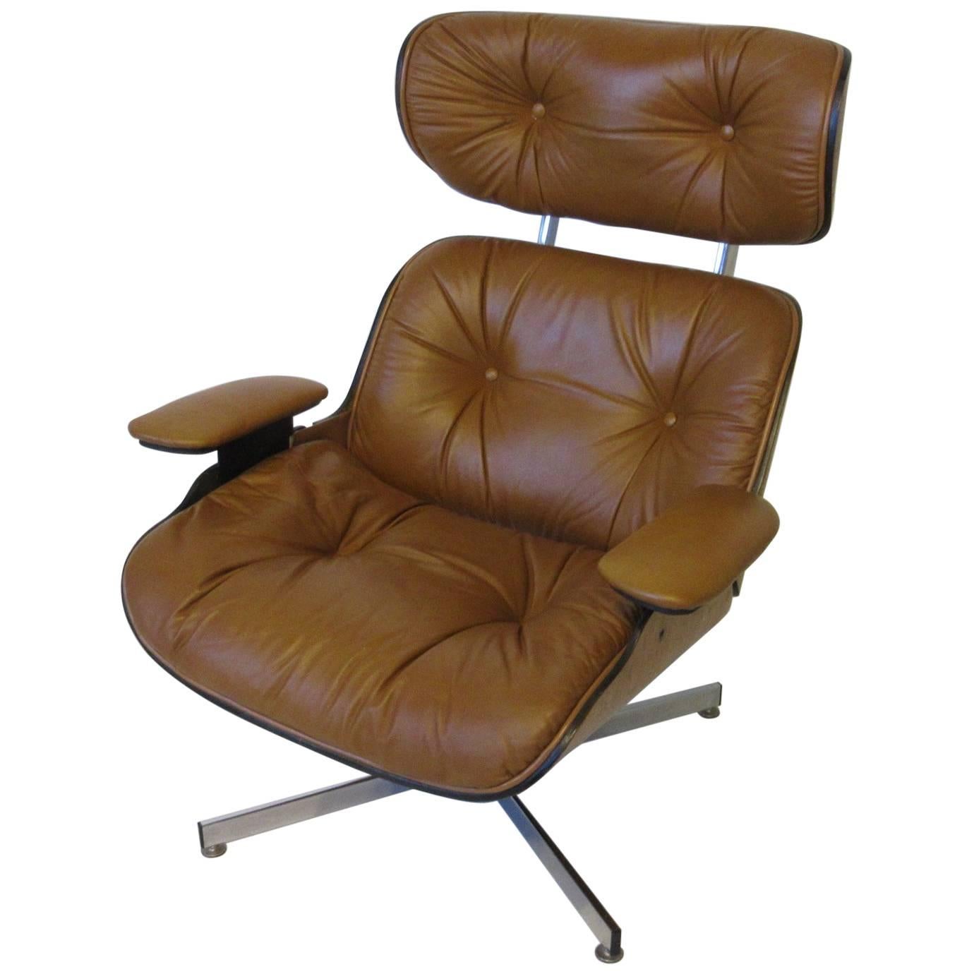 George Mulhauser for Plycraft Leather Lounge Chair in the Style of Eames