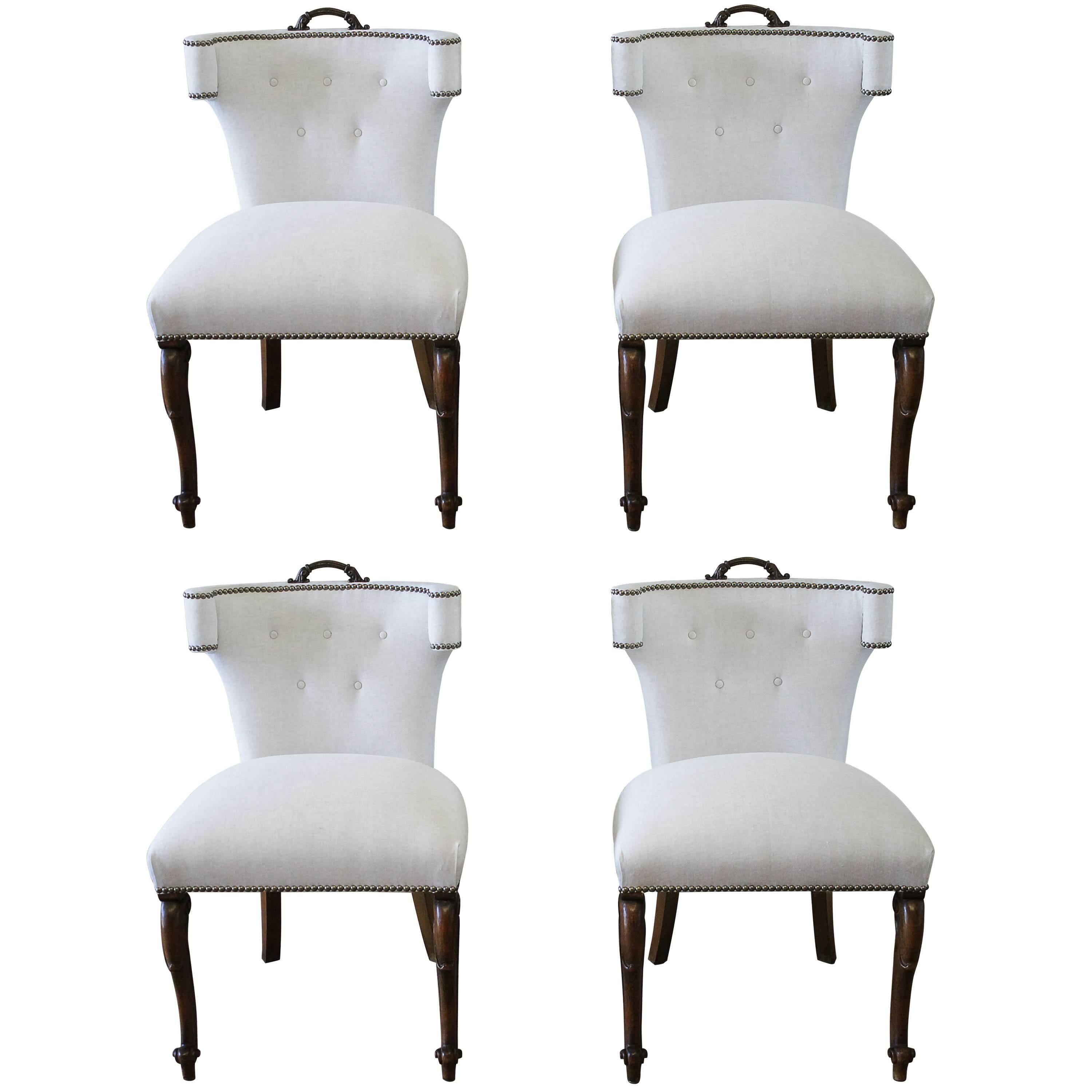 Set of Four Early 20th Century Linen Upholstered Dining Chairs