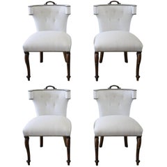 Set of Four Early 20th Century Linen Upholstered Dining Chairs