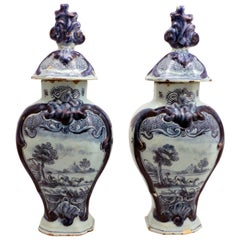 Attractive Pair of 18th Century Dutch Delft Vases