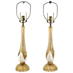Pair of Murano Lamps with Gilt Milk Glass