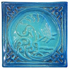 Used "Blue Flamingo, " Fabulous Art Deco-Chinoiserie Tile by Woman Artist