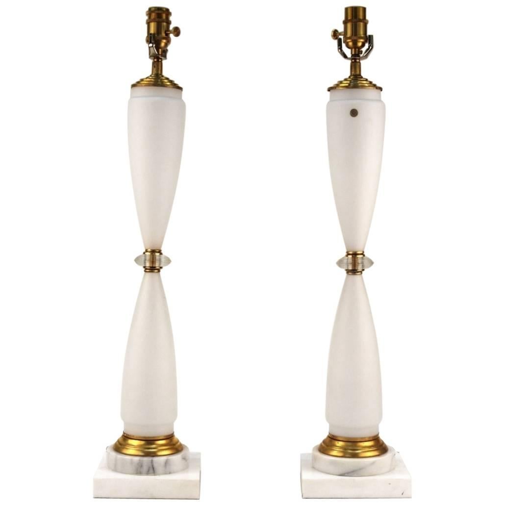 Pair of German Mid-Century Lamps in White Matte Glass
