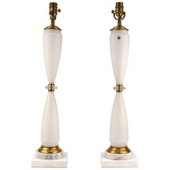 Pair of German Mid-Century Lamps in White Matte Glass 7