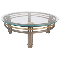 Mid-Century Modern Round Chrome and Brass Coffee Table