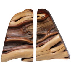 Pair of Live Edge Burl Wood Bookends, circa 1970s