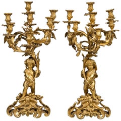 Very Fine Pair of 19th Century French Gilt Bronze Candelabras by Victor Raulin