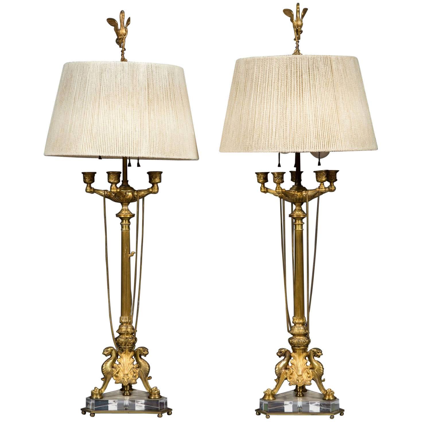 Very Fine Pair of 19th Century French Gilt Bronze Five-Branch Candelabras