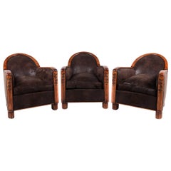 Three French Vintage Club Chairs Art Deco C.1930.