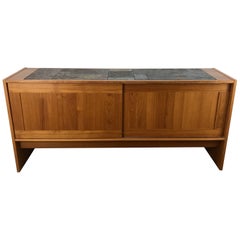 Vintage Danish Modern Teak and Slate Tile Top Credenza or Sideboard by Gangso Moblier