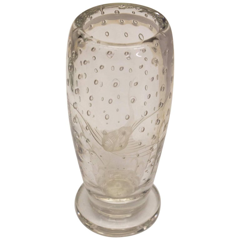 Little Glass Vase with Fish Etching For Sale at 1stDibs