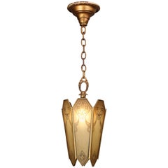 1930s Art Deco Pendant Chandelier with Original Art Glass