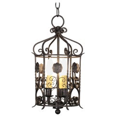 Antique 1920s Wrought Iron Pendant with Floral Motif