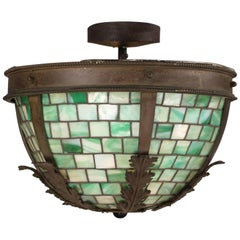 Attractive Larger-Scale 1910 Art Glass Ceiling Mount Chandelier
