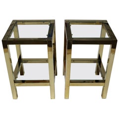 Pair of Low Brass Side Tables or Pedestal in the Manner of Maison Jansen