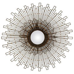 1960s Metal Sunburst Wall Art Mirror