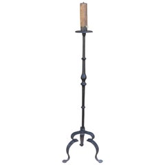Rare 18th Century Spanish Hand-Forged Iron Candle-Stand with Wax Husk