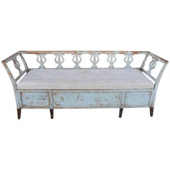 Swedish 19th Century Painted Blue Trag-Sofa with Lyre Back 6