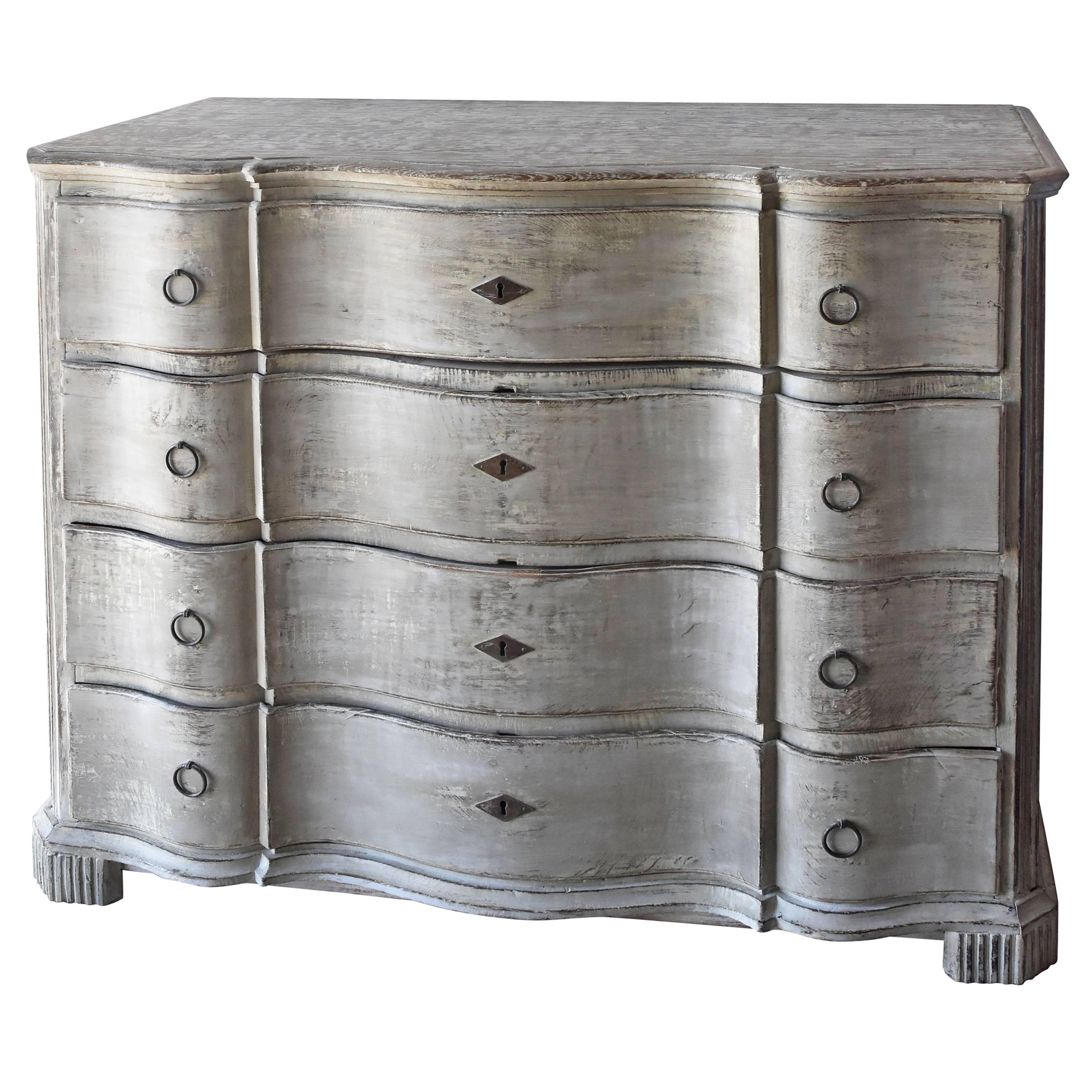 Early 19th Century Serpentine Danish Four-Drawer Painted Grayish White Chest For Sale