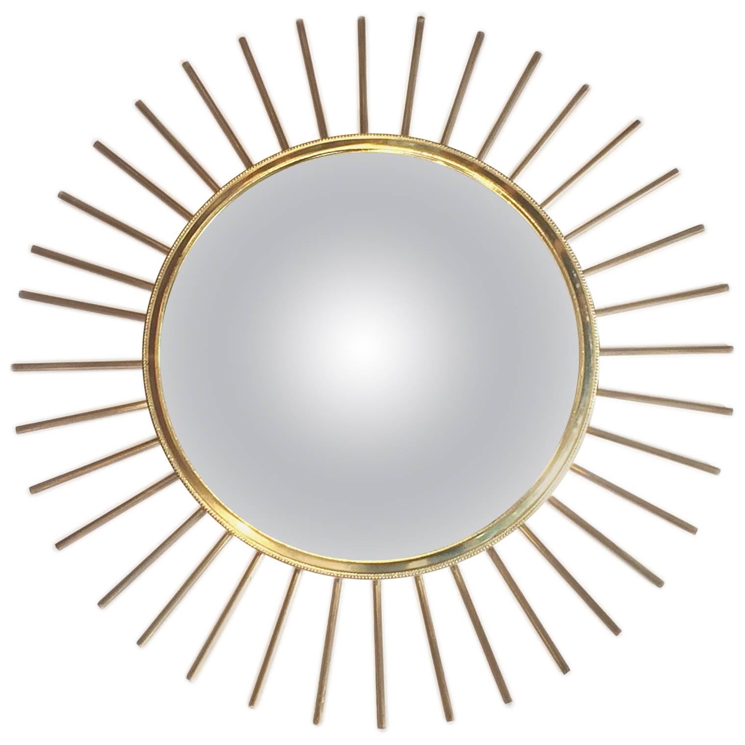 French Mid-Century Solid Ray Convex Sunburst Mirror