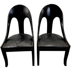Pair of Vintage Black Lacquer Spoon Back Chairs