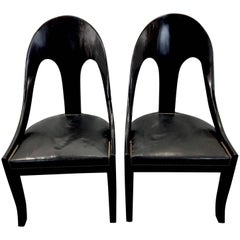 Pair of Vintage Black Lacquer Spoon Back Chairs 4
