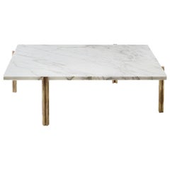 Coffee or Side Table in Hand Burnished Brass and Marble