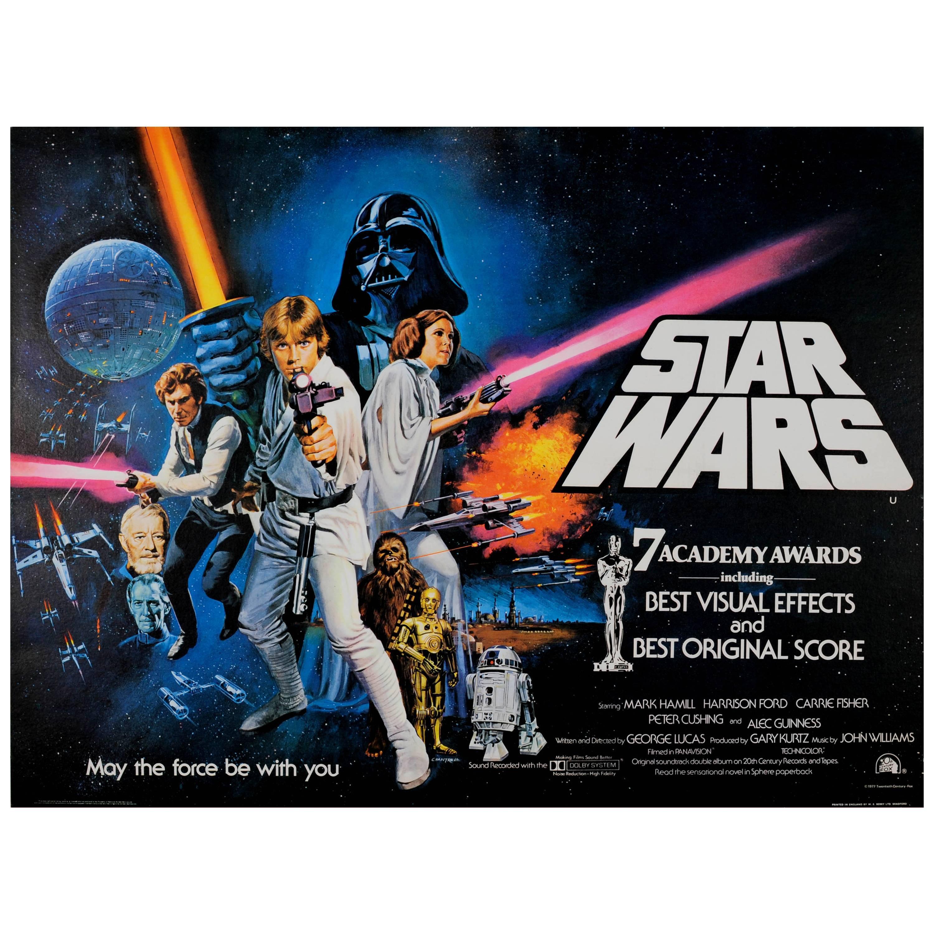 Original Vintage British Quad Sci-Fi Movie Poster for Star Wars 7 Academy Awards