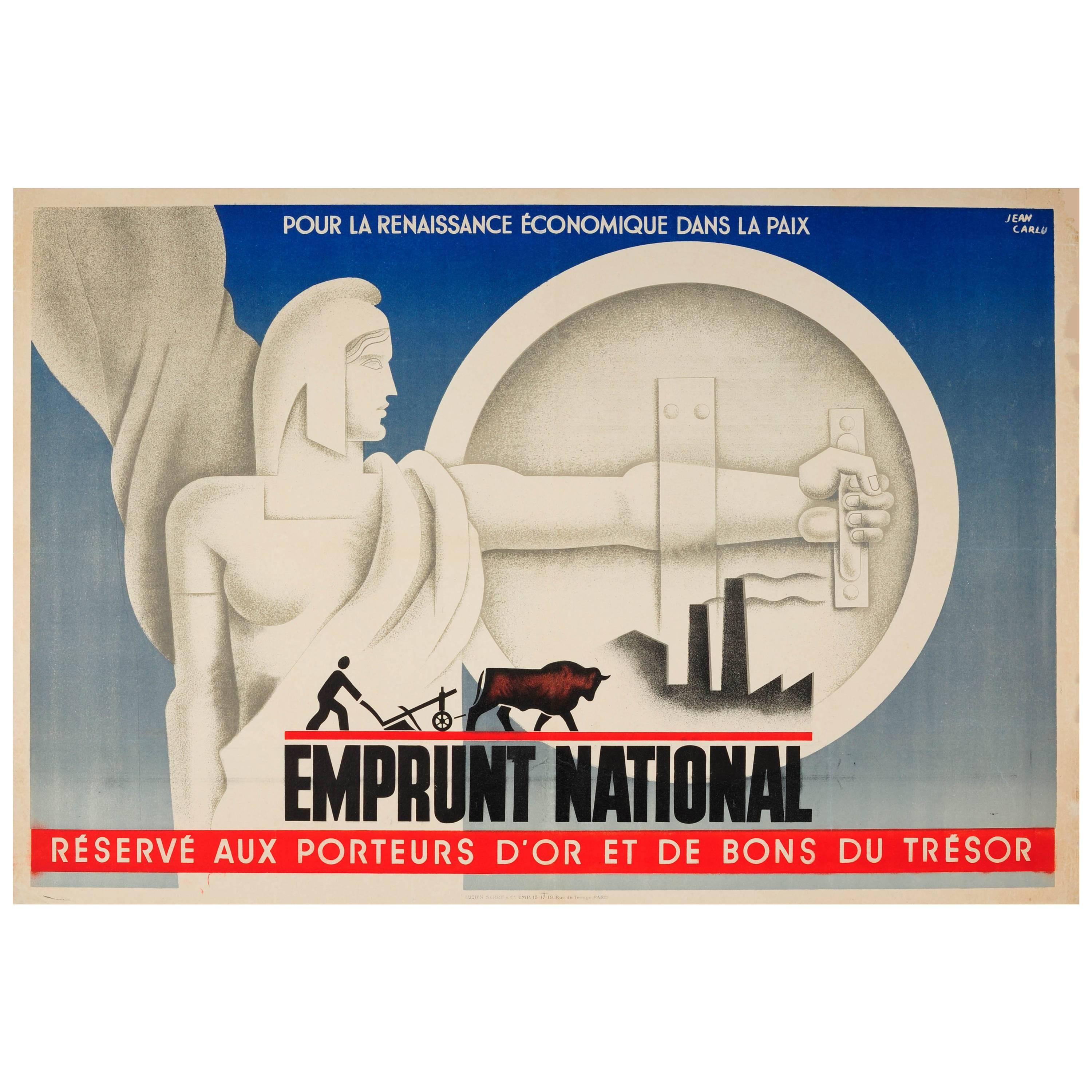 Original Vintage Art Deco French National Loan Peace Poster - Emprunt National For Sale