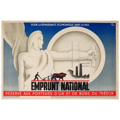 Original Vintage Art Deco French National Loan Peace Poster - Emprunt National