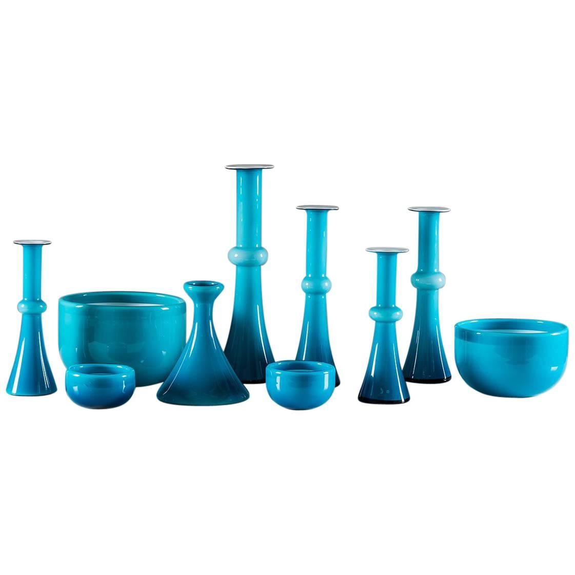 Collection of Scandinavian Blue Glass by Per Lutken for Holmegaard