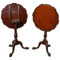 Antique Pair of Georgian Mahogany Tripod Wine Tables with a Pie Crust Edge