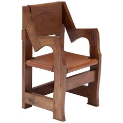 Italian Throne like Chair in Walnut and Leather