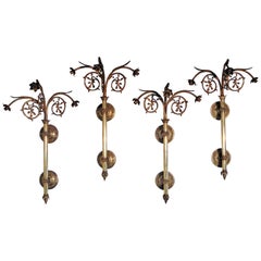 Antique Set of Four French Very Large Brass Triple Wall Lights