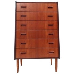 Danish Teak Tallboy Chest of Drawers Sculptured, Midcentury, 1960s