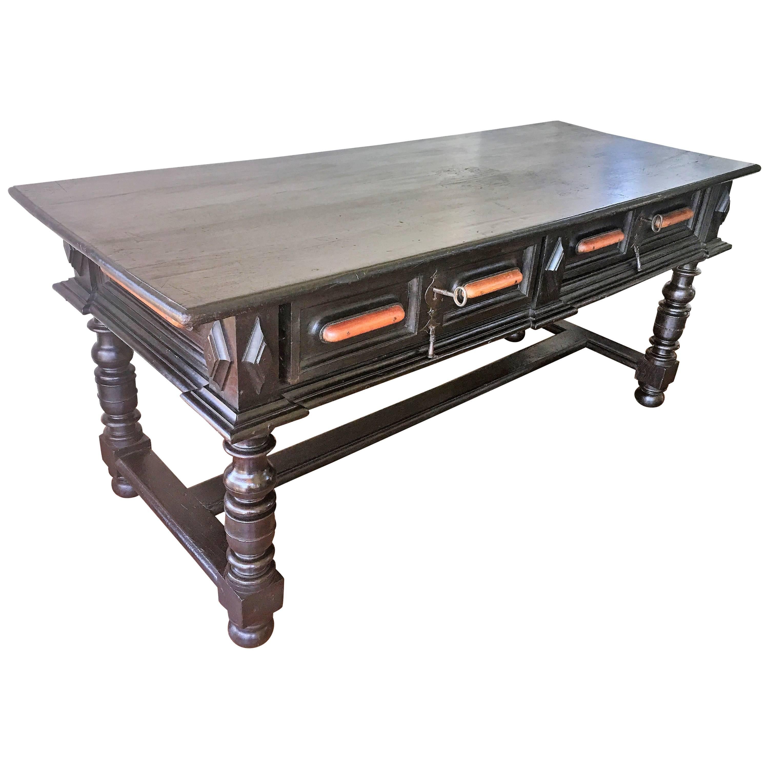 18th Century Spanish Renaissance Walnut Refectory Table. Desk. Hall Table
