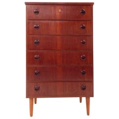 Danish Teak Tallboy Chest of Drawers Circular Handles Midcentury, 1960s