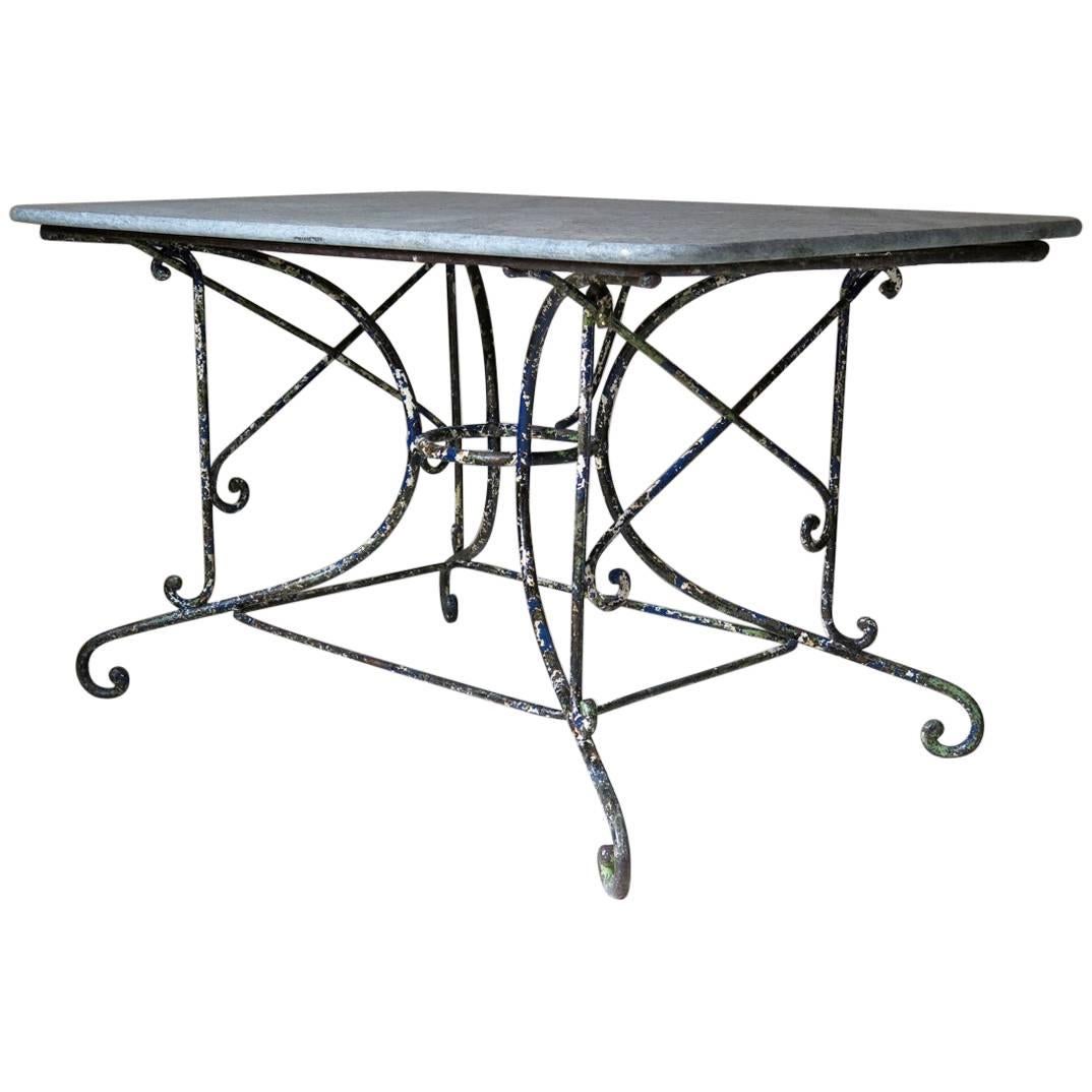 French 1880s Polychrome Wrought Iron and Granite Table