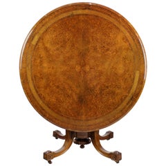 Victorian Burr Walnut, Satinwood, Box and Ebony Inlaid Circular Centre Table