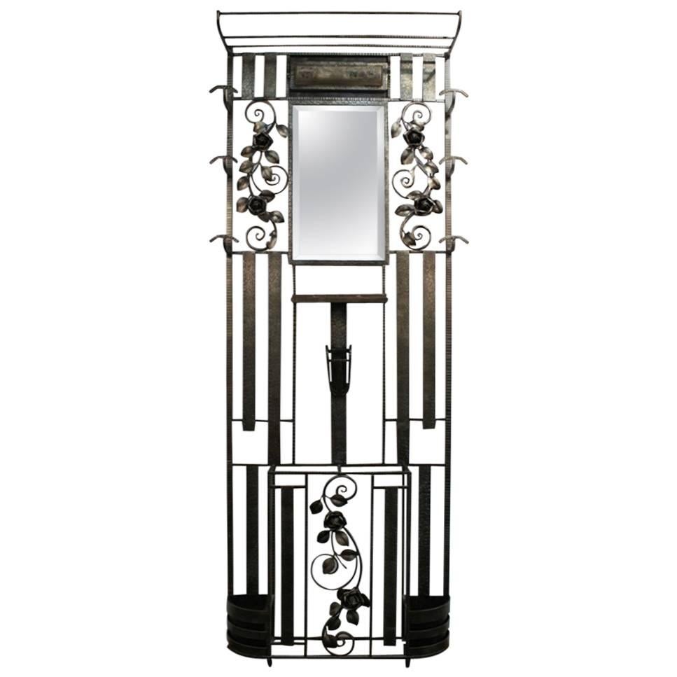 Iron Hall Tree Mirror with Rose Motif at 1stDibs bamboo hall tree