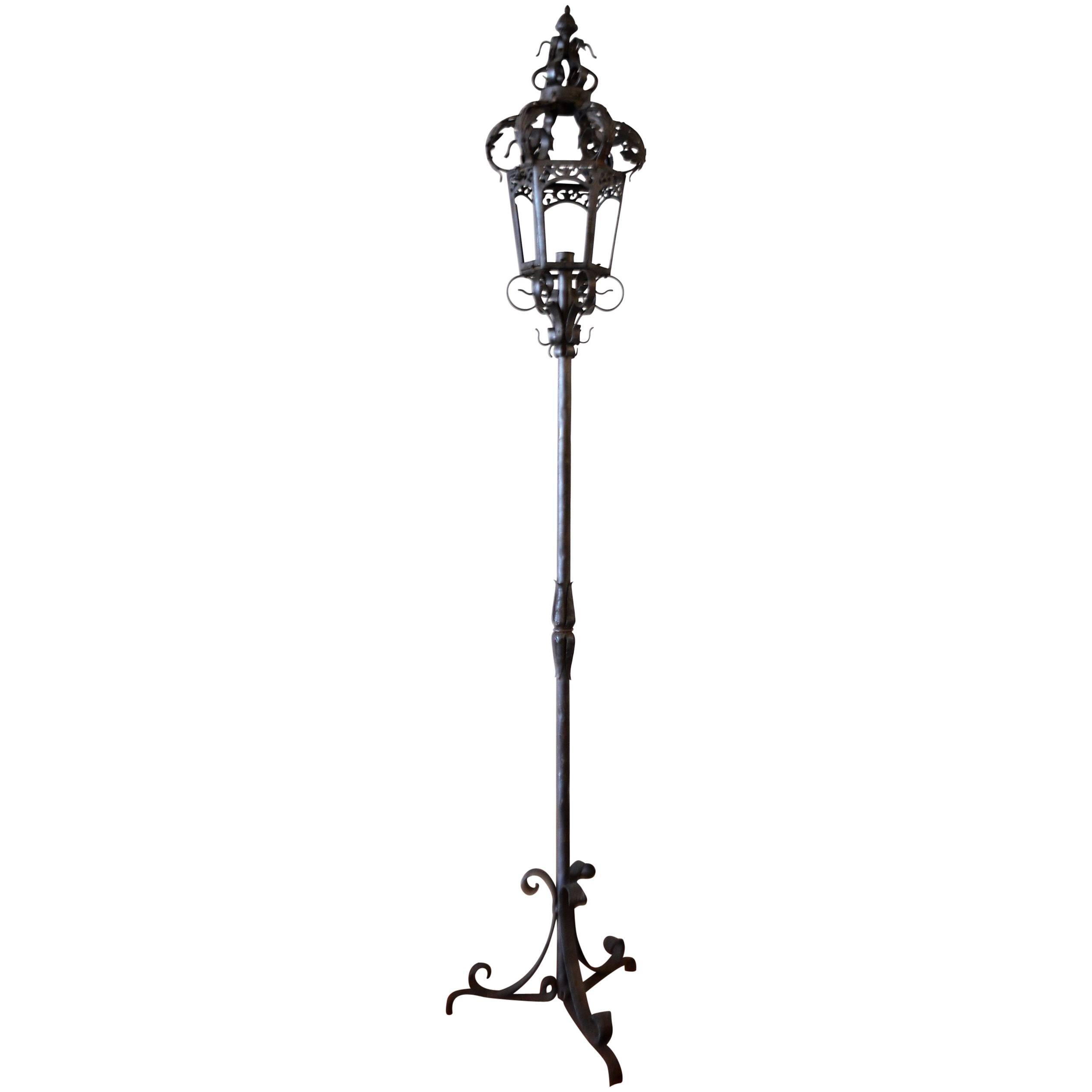 Wrought Iron Venetian Floor Lamp for Outdoor or Indoor, Can Be Electified