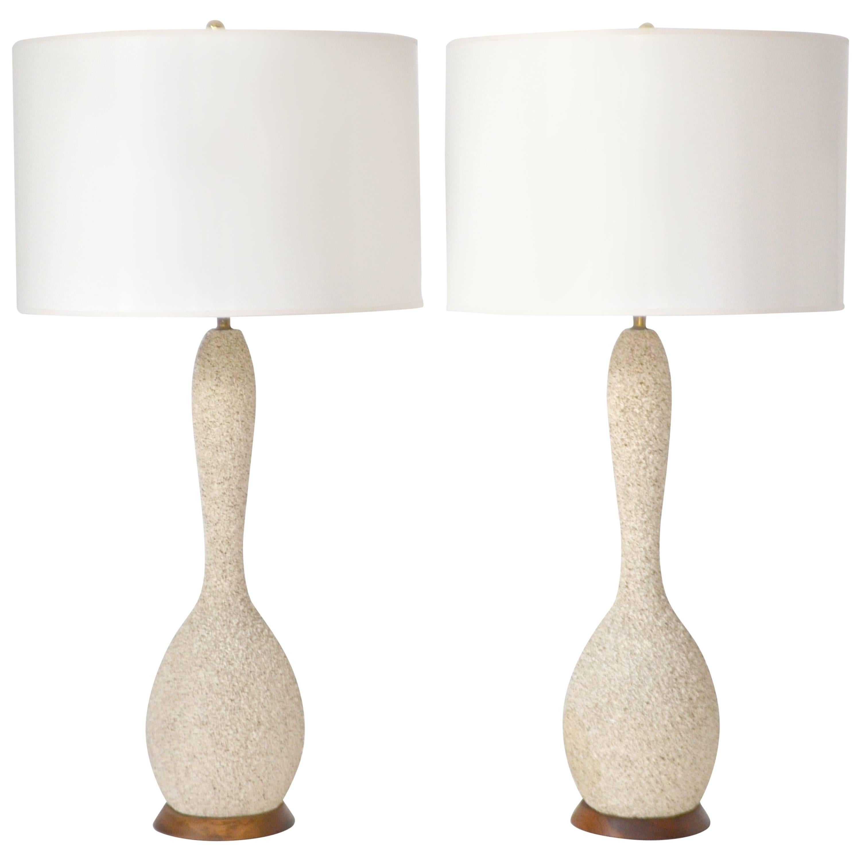 Pair of Mid-Century Sand Glazed Textured Ceramic Gourd Form Table Lamps For Sale