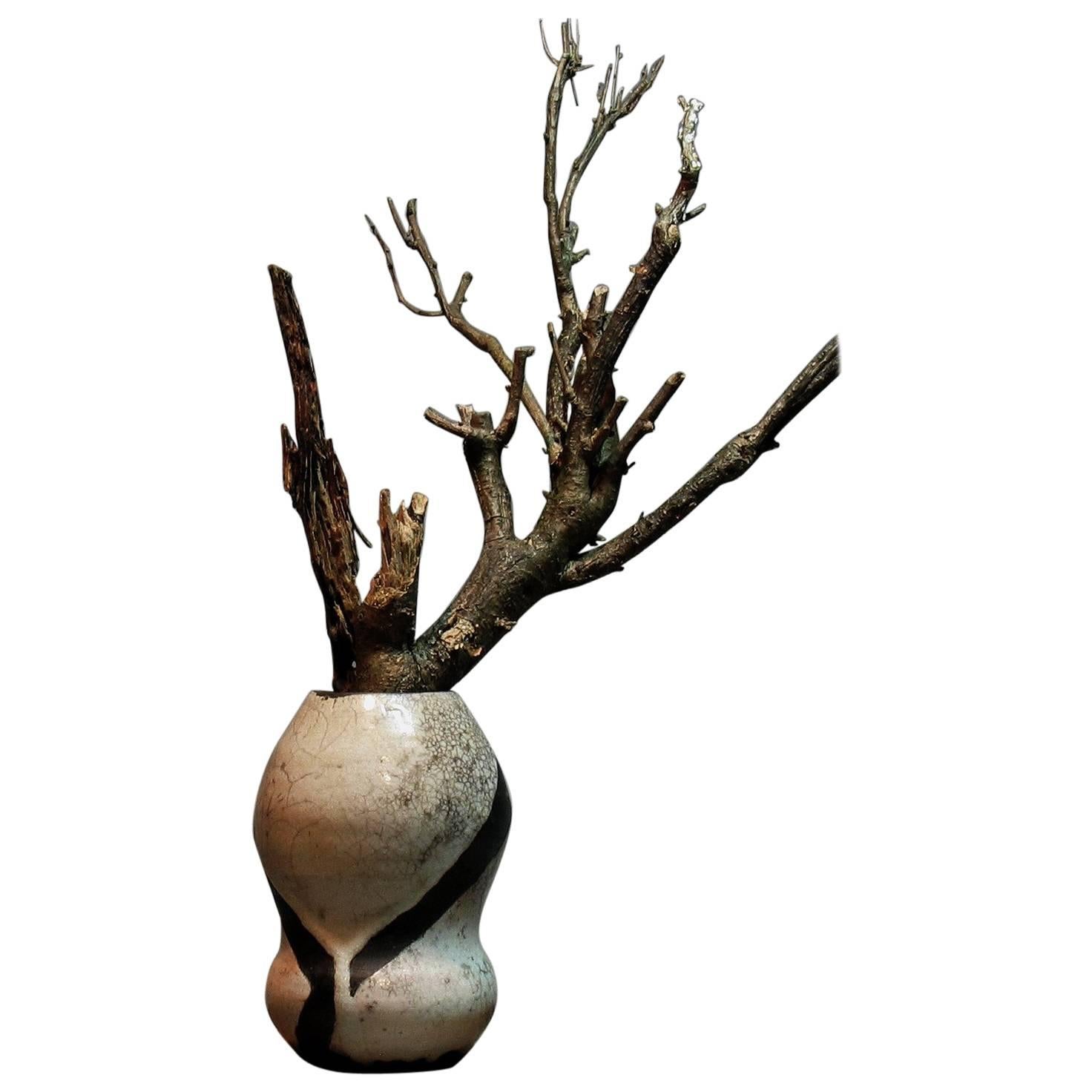 Raku-Keramik-Vase in doppelter Kürbisform, Skulptur im Angebot