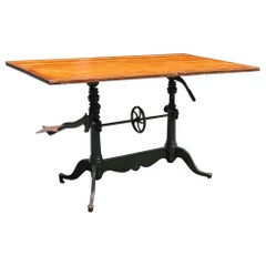 Antique Keuffel and Esser Double Pedestal Cast Iron Base Drafting Table 9