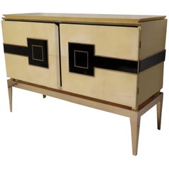 Sideboard Vitrified Parchment, Brass Legs, Italy 1950s