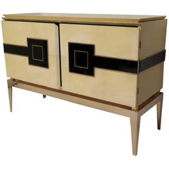 Sideboard Vitrified Parchment, Brass Legs, Italy 1950s 7