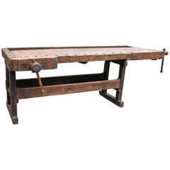 Antique Primitive Carpenters Workbench, 19th Century Ohio Tool 4